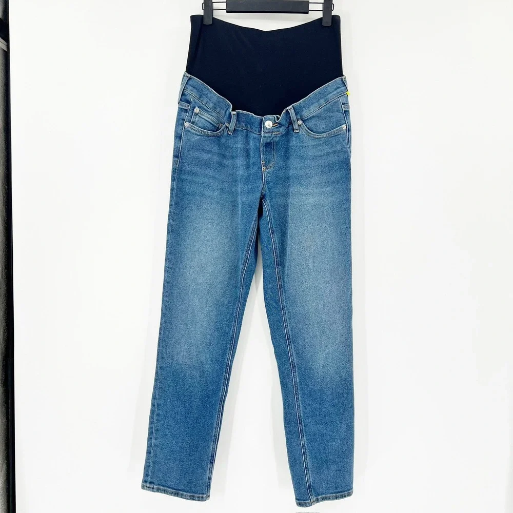 Gap Maternity Jeans Women 28/6 Long Blue Excellent Full Belly Band Straight Leg